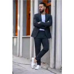 کت و شلوار برش ایتالیایی Salihtarzz بند کشی ورزشی آنتراسیت - Slım Fit SD4977