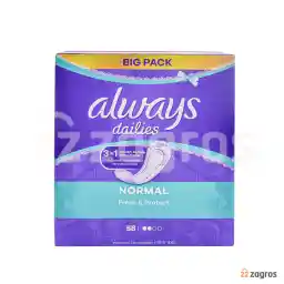 پد روزانه 3 در 1 آلویز مدل Fresh & Protect سایز نرمال بسته 56 عددی