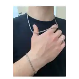 ست دستبند گردنبند مردانه نقره ای خاکستری رنگ استیل مدل دم روباه dergavud