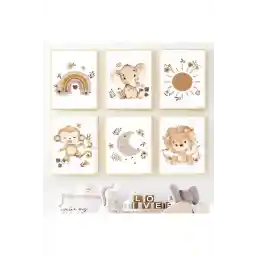 هدایای متفاوت رنگین کمان رنگین کمان رنگین بوهمی با تم حیوانات اتاق کودک مجموعه 6 تابلو نقاشی