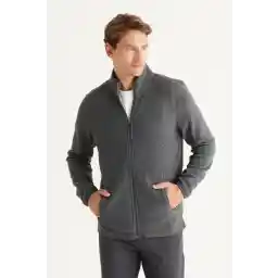 AC&Co / Altınyıldız Classics مردانه آنتراسیت ملانژ ضد پیلینگ بدون پیلینگ ژاکت پشمی یقه ایستاده با تناسب استاندارد