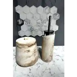 kontenmall 4 تکه سنگ مرمر طرح بتنی حمام سرویس بهداشتی توالت سطل زباله 4 لیتری