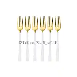 چنگال دسر سفید طلایی براق لابراتوار آشپزخانه 6 تیکه جعبه دار، ست چنگال صبحانه استیل ضد زنگ 6 نفره