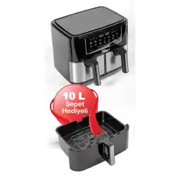 Fabcio Duo V2 Touch Screen 9Lt Airfryer Double Chamber Frey Free Oil Fryer + 10Lt Single Basket