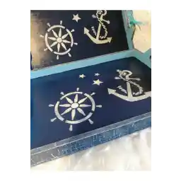 سینی ارائه تک چوبی با تم ملوان زن عتیقه 19*26 سانتی متر