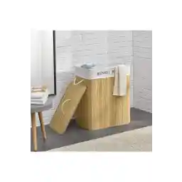 سبد لباسشویی طبیعی بامبو دو محفظه Meleni Home - سبد لباسشویی تاشو مگا 52x33x63 سانتی متر 100 لیتر بژ
