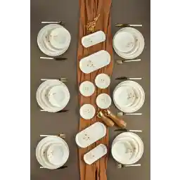 ست شام و ست صبحانه 6 نفره 32 تکه سرامیک طرح دار طلایی Erbaşlar Lara