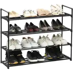 جا کفشی مشکی فلزی برای 16 جفت کفش، برای اتاق نشیمن، راهرو، اتاق خواب، 4 طبقه