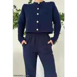 ژاکت بافتنی ANUBİS یقه خدمه طلایی ژاکت کش باف پشمی