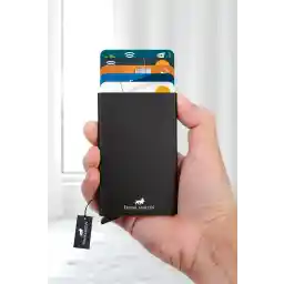 فرانک مارتین اورجینال جعبه دار باریک مدل فلزی یونیسکس مشکی مکانیزم اتوماتیک جای کارت اعتباری جای کارت ویزیت 81-001