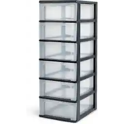 IRIS Organizer سیستم دراور قفسه سینه A4 - 6 کشو سایز متوسط - 6 x 7L - پلاستیک - مشکی/شفاف