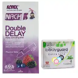 کاندوم ناچ کدکس مدل Double Delay بسته 10 عددی به همراه کاندوم بادی گارد مدل Extra Safe بسته چهار عددی