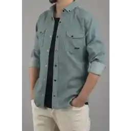 bombe Slim Fit Tight Fit پیراهن جین نعنایی مردانه