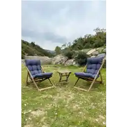 ست تخت آفتابی کوسن دار چوبی Dükkanönü باغ و بالکن و تراس و ساحل (ست تاشو 2 تا 2 تخت آفتابی + 1 میز قهوه خوری)