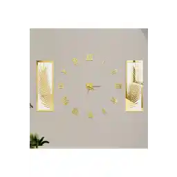 ست ساعت دیواری 3 عددی کارخانه چوبی، برگ نخل آینه کاری شده پلکسی گلاس اکریلیک و ساعت رومی R.