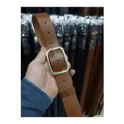 کمربند برنزه زنانه 100% چرم طبیعی کمریکس با سگک طلایی