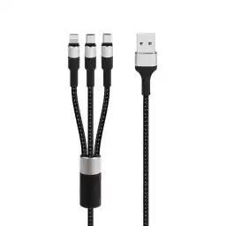 کابل 3 کاره (میکرو/ لایتنینگ/ تایپ سی) یسیدو مدل CA20 / مشکی نقرهای