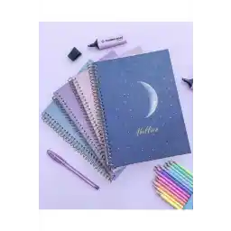 مجموعه نوت بوک 4 تکه بدون خط AKILLICA 13 x 20 سانتی متر 56 ورق مقوایی جلد نوت بوک مارپیچی نوت بوک سری New Moon