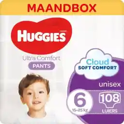 شلوار پوشک Huggies - سایز 6 (15 تا 25 کیلوگرم) - Ultra Comfort - Unisex - 108 عدد - جعبه ماهیانه