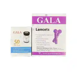 نوار تست قند خون گالا مدل 01 بسته 50 عددی به همراه سوزن تست قند خون گالا مدل 30G بسته 100 عددی