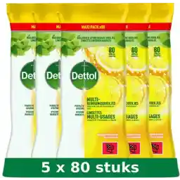 Dettol - Power & Fresh - دستمال مرطوب تمیزکننده - مرکبات - 5 x 80 دستمال مرطوب