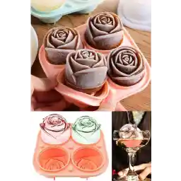 قالب یخ 4 تکه به شکل گل رز آشپزخانه زیبای کوکتل 3 بعدی گل رز سیلیکونی سیلیکونی بزرگ