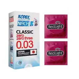 کاندوم ناچ کدکس مدل 0.03 بسته 12 عددی به همراه کاندوم ردلایت مجموعه دو عددی