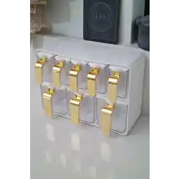 ست کوزه ادویه 8 تکه Herevin با دسته طلایی و روکش سفید – 161280-821