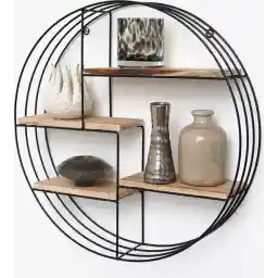 قفسه دیواری صنعتی فلزی مشکی با 4 قفسه چوبی - گرد - 50x11 سانتی متر