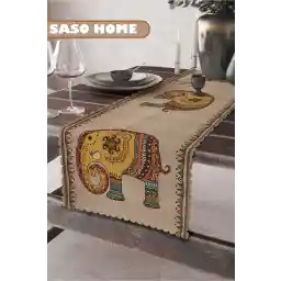 SasoHome قومیتی هندی طرح فیل دوزی پارچه مخملی با کیفیت 45x140 سانتی متر تزئینی - دونده هدیه