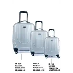 ست چمدان 3 تکه KAFF ÇÇS 5197 نقره ای 4 چرخ شکم