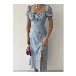 لباس میدی گلدار BENDİSTAR BUTİK آبی صورتی