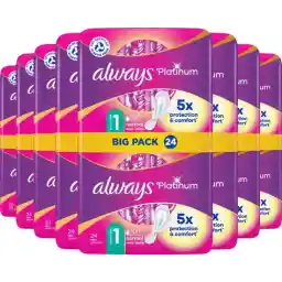 همیشه پلاتینیوم معمولی - سایز 1 - بسته ارزشی 8 عدد 24 عددی - حوله بهداشتی با بال