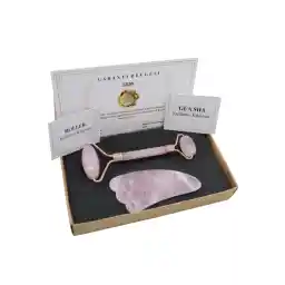 غلتک ماساژور دو طرفه رز کوارتز طبیعی دو طرفه و سنگ مراقبت از صورت Gua Sha