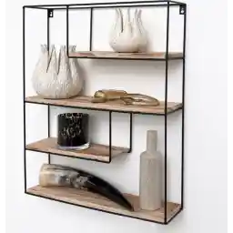 قفسه دیواری صنعتی فلزی مشکی با 4 قفسه چوبی - مستطیل - 55x45x11 سانتی متر