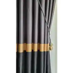 Yuka Slub Milano Adde پانل پس زمینه پرده خاکستری تیره مشکی طلایی راه راه تک بال نزدیک 80 x 260