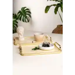 سینی کرم دو تکه ALM HOME ظروف تزئینی خانه سینی قهوه آشپزخانه آشپزخانه