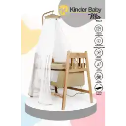 گهواره چوبی روکشی کنار مامان بچه Kinder Baby Mia + هدیه تخت