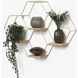 قفسه دیواری صنعتی فلزی طلا با 4 قفسه چوبی - چهار ضلعی - 40.5x58 سانتی متر