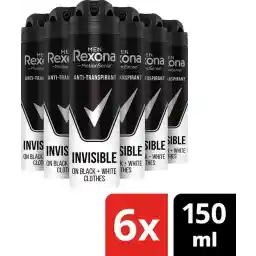 دئودورانت Rexona Invisible on Black & White - 6 x 150 ml - بسته ارزشی