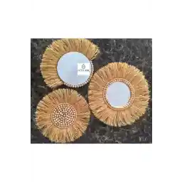 زیورآینه دیواری دکوراتیو 3 تکه آینه ست رافیا WoodDa