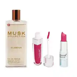 پک ادو پرفیوم استاویتا مدل Glamour حجم 100میل به همراه رژ لب جامد لنسور سری 3D شماره D11 و رژ لب مایع لنسور سری Glaze شماره 03