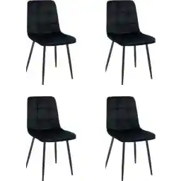 Colenis® - Ela Dining Room Chair - ست 4 نفره - مشکی - مخملی - مخملی - صنعتی