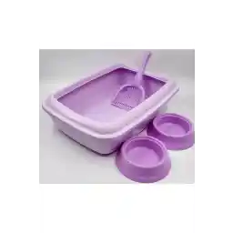 جعبه بستر گربه توالت روباز + کلنگ و بیل وارداتی + 2 کاسه غذا و آب