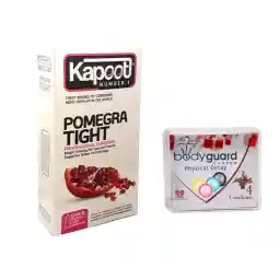 کاندوم تنگ کننده کاپوت حاوی عصاره انار بسته 12 عددی به همراه کاندوم تاخیری فیزیکی بادیگارد بسته چهار عددی