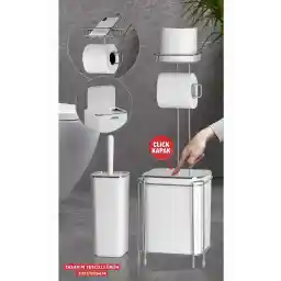 جا کاغذی Ocean Home Chrome جایگزین کاغذ WC - سطل زباله سفید و مجموعه برس WC