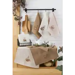 ست قهوه آشپزخانه Evanora Adelina 6 تکه پارچه خشک کن حوله آشپزخانه طرح دار پنبه دوزی 40 x 60
