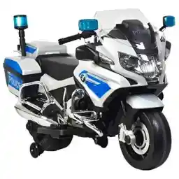 موتورسیکلت پلیس BMW به رنگ سفید و آبی روشن (12 ولت) Rosso Motors Kids Police rideon Motorcycle Bike
