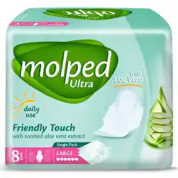 نوار بهداشتی روزانه مشبک مولپد اولترا حاوی عصاره آلوئه ورا سایز بزرگ بسته هشت عددی