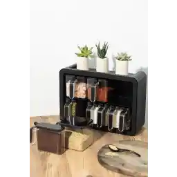 ست 9 عددی ادویه جات پایه دار پورسیما ست ادویه چسب دار قاشق و درب دار مشکی